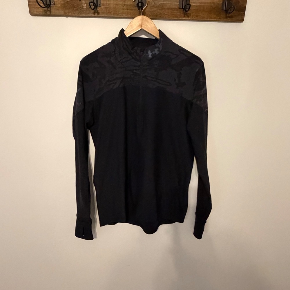 Under Armour Mens HeatGear Run 1/4 Zip Pullover Black Camo L 1347263